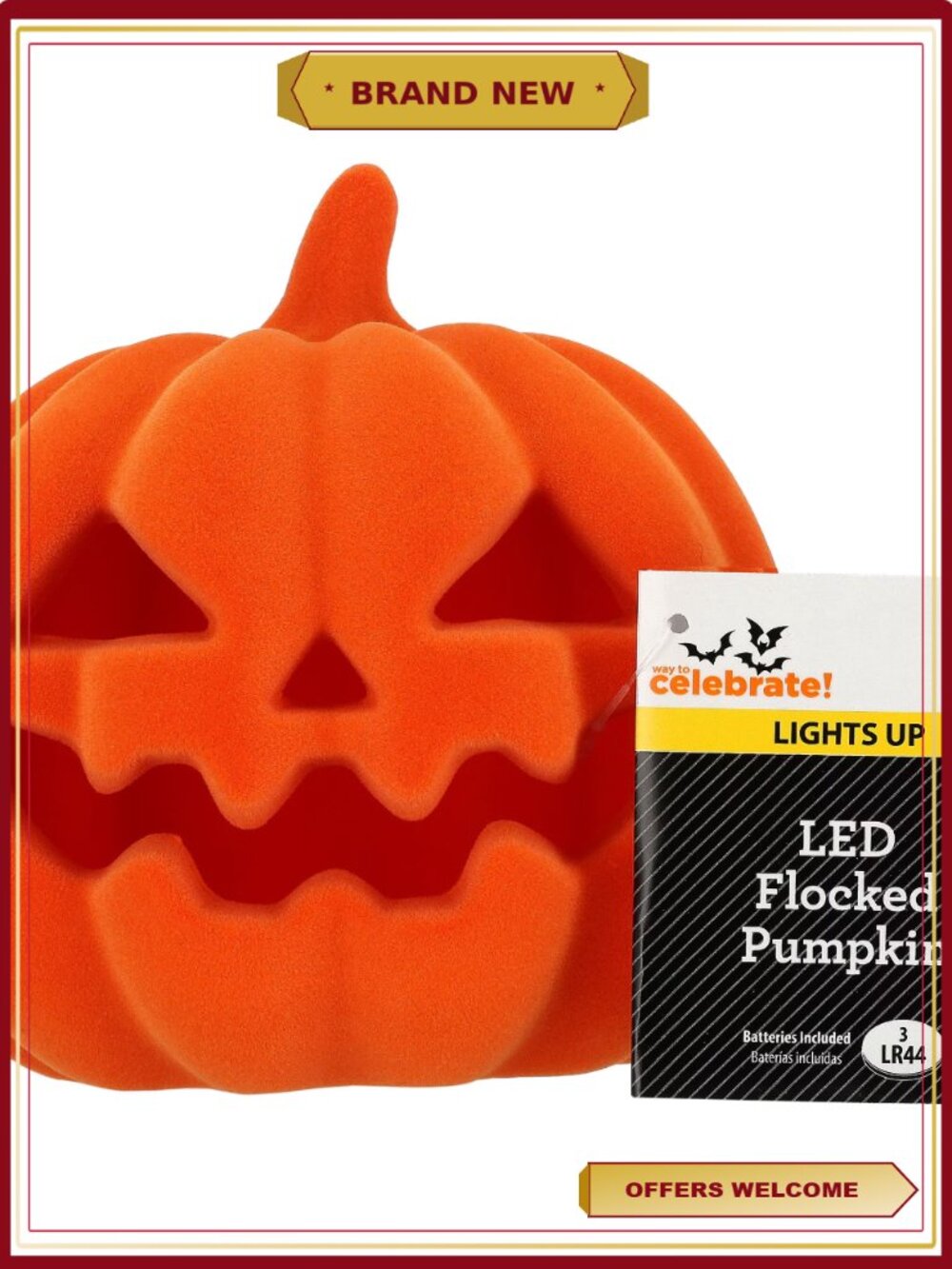 Light-Up Flocked Jack-o'-Lantern Decoration, 5.5 inch Halloween